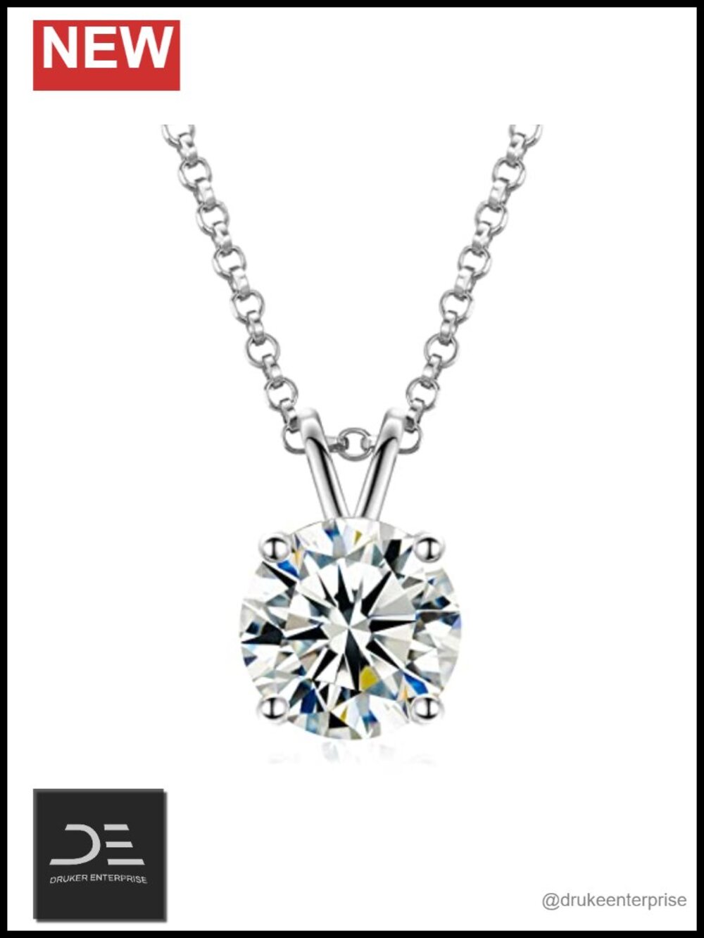 Moissanite Solitaire Pendant Necklace 18K Gold Plated 925 Sterling Silver